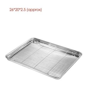 【Local Stock】Rectangle Stainless steel Baking Serving Tray & Rack Baking Tray Oven Tray BBQ Tray