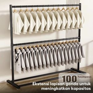 Rak Gantungan Baju 2 Susun Besi Gantungan Baju Berdiri Gantungan Baju Gawang display Hanger Display jemuran minimalis Alaska