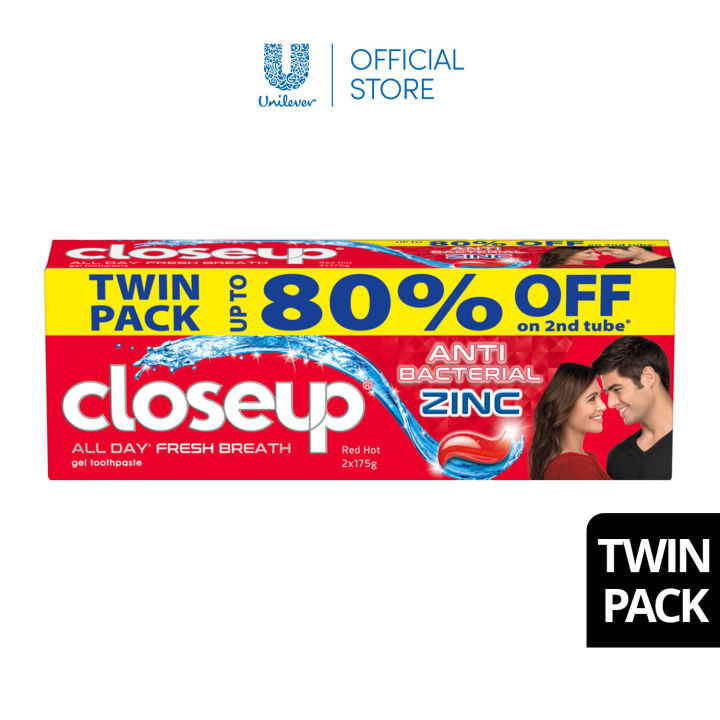 Closeup Gel Toothpaste with Antibacterial Zinc Red Hot 175g Twin Pack