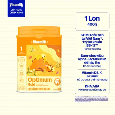 Sữa bột Vinamilk Optimum Gold 1-Hộp thiếc 400g (Cho Trẻ Từ 0 - 6 Tháng Tuổi) - Sữa cho trẻ sơ sinh giúp Tăng cân chiều cao tiêu hóa phát triển não bộ