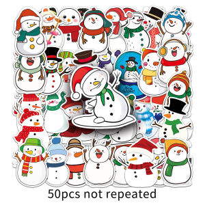 50PCS Cute Cartoon Snowman Sticker Waterproof Removable Christma Decorative Little Fresh Sticker