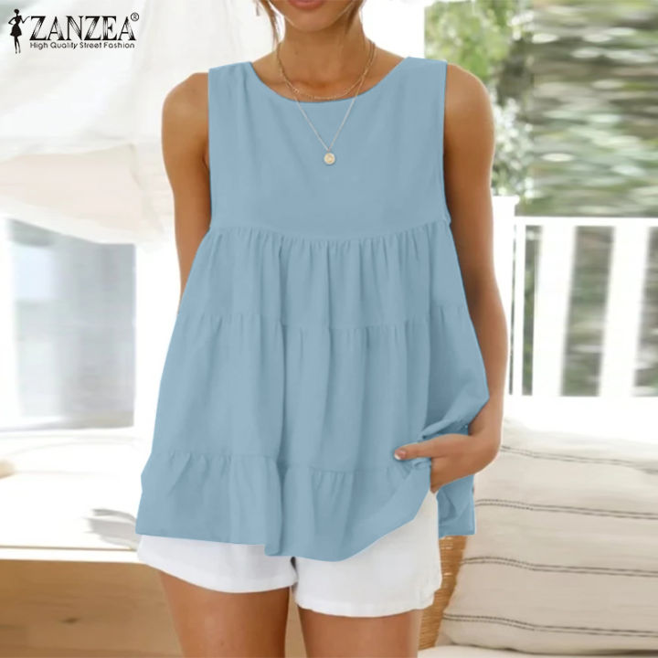 【3 Days Delivery】zanzea Korean Style Womens Summer Sleeveless Tiered Tops Tank A Line Shirts