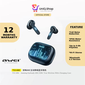 Awei T53 ANC Call Noise Reduction Wireless Earbuds (Black) | In-Ear Bluetooth Earphones with Mic Waterproof IPX6