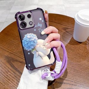 เคสสำหรับ Redmi Note 13 Pro 5G Redmi Note 13 4G 2023 เคสศัพท์แบบนุ่มซิลิโคนกันกระแทก ดีไซน์ใหม่สวยงามการ์ตูนดอกไม้แมวพร้อมเชือกคล้องสำหรับสาวๆ SJSTLSHM01