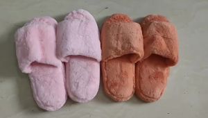 [Free Shipping] Open-Toe Single-Strap Faux Rabbit Fur WomenS Home Wedge High-Heel Indoor Cotton Slippers