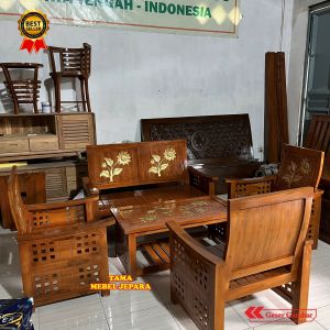 Set Meja Kursi Tamu Motif Jokowi Warna Natural