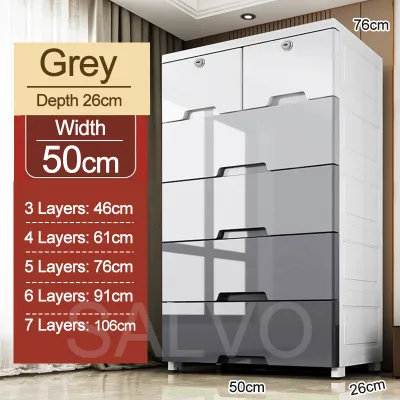 50CM Drawer Cabinet Gradient Gray Wardrobe Drawer Organizer Plastic Drawer Storage Cabinet With Wheels Almari Baju Drawer Baju Clothes Organizer 抽屜櫃