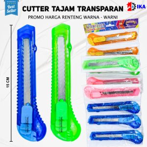 Pisau Cutter Ukuran Besar 12pcs Tajam 18mm Transparan Warna Warni Perlengkapan ATK untuk unboxing paket