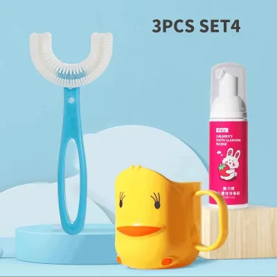 Baby Toothbrush 3PCS U-Shape Toothbrush Mousse Foam Toothpaste Cup Set Kids Toothbrush Teeth Cleaning Oral Care Tool Set