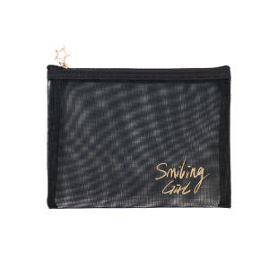 【Muswannas】Large-Capacity Black Mesh Makeup Case Organizer Storage Pouch Casual Zipper Toiletry Wash Bags Make Up Women Travel Cosmetic Bag