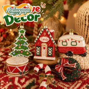 Aoduoyaya Christmas Hanging Ornaments Gingerbread Man Candy House Resin Hand Painted Glitter Xmas Decor