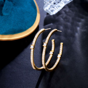 SEQUITO Hot Sale Delicate Women Silver Gold Plated Jewelry Full Micro Paved Round Sparkling AAA Cubic Zircon Evening Party Big Hoop Earrrings SE680