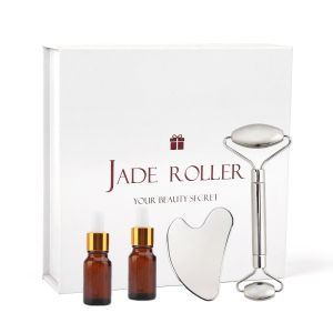 DECINIEE 100% Rose Quartz Jade Roller Natural Jade Gua Sha Gift Set Facial Slimming Face Lifting Jade Stone Massager for Body Neck Face Care