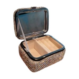 CUBBY Luxury Mini Jewelry Box with Mirror Creative Bling Travel Jewelry Display Stand Multifunctional with Makeup Mirror Necklace Storage Case Dressing Room