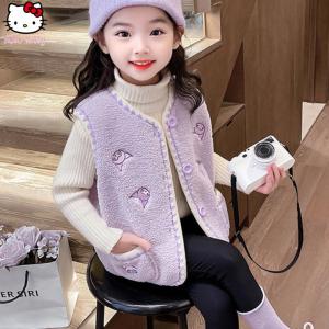Christmas gifts Halloween Anime Melody Childrens Jacket Kawaii Sanrio Warm Outer Vest Kuromi Comfortable Cartoon Coat Autumn Winter Outer Girl Clothes
