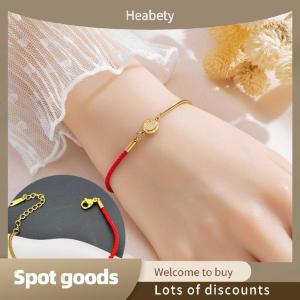 Heabety Fashion Stainless Steel Blessing Red Rope Bracelet For Women Girls Exquisite Chinese Style Wrist Chains Party Jewelry Gifts
