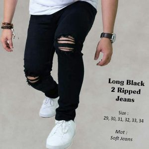 Celana Panjang Jeans Bergaya Ripped Style Bahan Black Denim Warna Hitam