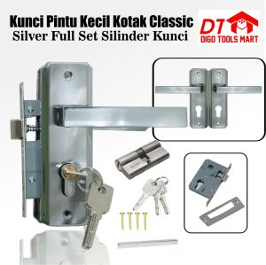 Kunci Pintu Kecil Kotak Classic Silver Full Set Silinder Kunci
