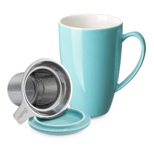 Sipster Porcelain Tea Mug with Infuser and Lid 15 oz - 304 Stainless Steel Infuser Microwave Safe