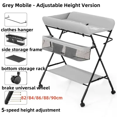 Ready stock🇲🇾Foldable Baby Diaper Changing Table Adjustable Height Changing Table Lightweight Baby Massage Table With Wheel
