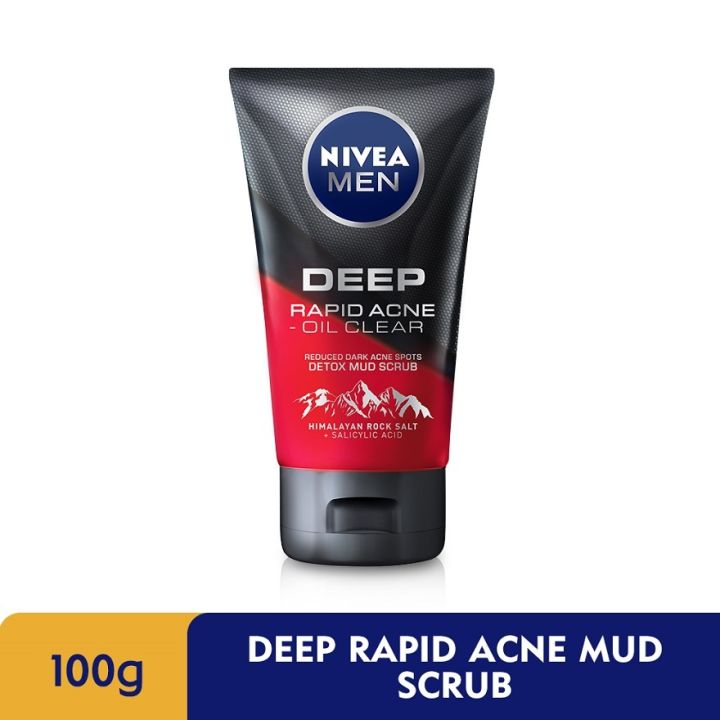 NIVEA FOR MEN DEEP Rapid Acne Oil Clear Mud Scrub 100g | Lazada