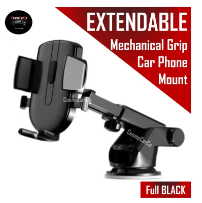 SG Seller FAST Delivery – Car Phone Holder Suction Cup 360˚ Rotation Mobile Handphone Mount Multi Angle Bracket Dashboard Windshield Windscreen Adjustable Stand With Extendable Arm & Mechanical Grip 1Pc - Automobile Accessories Automotive Accessory