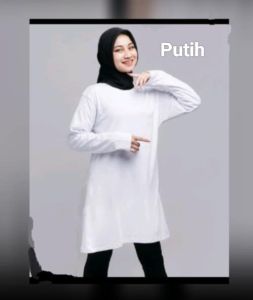 Kaos Polos Tunik - Kaos Polos Tunik Muslimah Lengan Panjang - Kaos Polos Tunik Cotton Premium - Atasan Tunik Polos Lengan Panjang Katun Combed - Tunik Polos Wanita