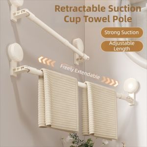 YANGS Wall Mounted Suction Cup Towel Pole Nail Free Installation Retractable Shoe Storage Shelf Durable Single-rod Bath Towel Storage Rack Toilet