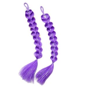 ED 2Pcs Fashionable Purple Shiny Braided Ponytail Wig Realistic Handmade Braids Ponytail Extensions Hair Accessories Natural Dreadlock Style Hair Tie Headpiece for Daily Wear