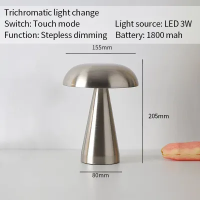 MLADEN 3Color Touch Table Lamp Changeable Rechargeable LED Mushroom Table Lamp Control Reading Light Desk Lamp