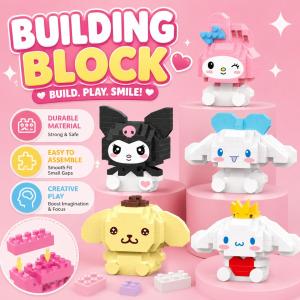 3D Building Block Bricks Gift Cartoon Kuromi 卡通微颗粒积木玩具 Mainan Blok Mini Stella Lou Astronaut Motor Moon Toys Kids Cartoon Bearbrick Disney Nano 3D Diamond