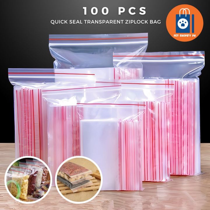 100Pieces Ziplock Resealable Clear Food Storage Plastic Packaging Bag