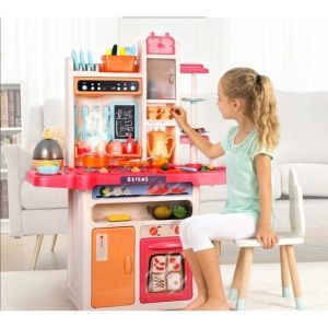 93cm/65pcs Kitchen Playset with Lights & Sounds Simulation Spray Sink Running Water Dessert Toy Mainan Dapur 喷雾厨房