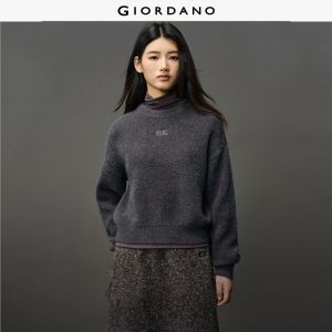 Giordano Women Embroidery wool blend loose sweater Free Shipping 12355610