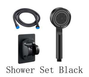 3 In 1 Shower Head Set with Hose Set Shower Set High Pressure Bathroom Shower 5 Spray Modes Handheld Shower Household One-key Water Stop Detachable Shower Set [Black]