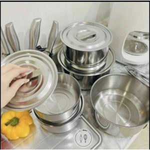 Bộ 5 Nồi cao cấp inox My Home kèm nắp không quai có thể xếp gọn tiện lợi dùng được bếp từ