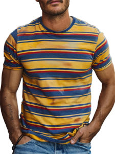 [Local Stock] VCC Retro Stripe Graphic T Shirts for Men Fashion Summer Short Sleeve 3D Printed T-shirts Trend Streetwear Oversized Pullovers Tees