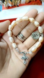 Real Peach Pearl Bracelet Rosary for Protection Against Evil