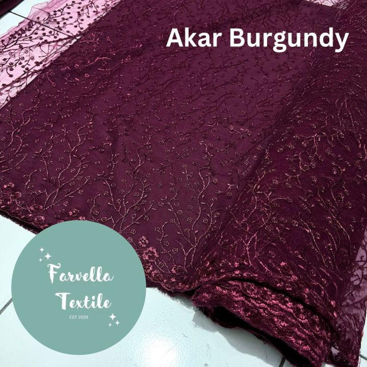 1/2 (SETENGAH) Meter Kain Brokat Tile Prancis Premium Motif Akar varian Burgundy by Farvella Textile