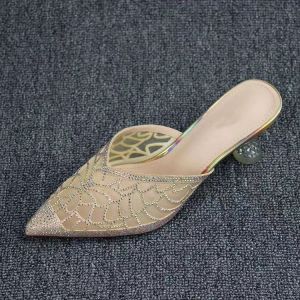 WomenS Summer New Mesh Rhinestone Pointed Toe Thin Heel High Heel Outdoor Sandals
