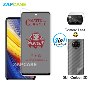 Paket 3in1 Anti Gores Layar Privasi Xiaomi Poco X3 Nfc X3 Pro Free Tempered Glass Camera dan Garskin
