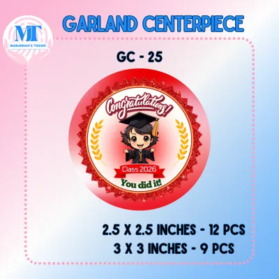 PinkCrafters GRADUATION GARLAND CENTERPIECE LOGO FOR LEI RIBBON DIE CUT 2.5x2.5 INCHES 3x3INCHES SASH ACCESSORIES