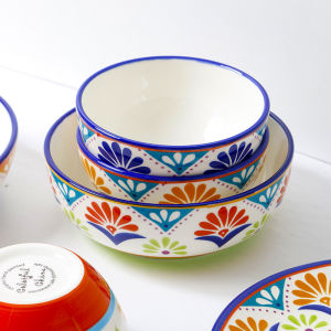 ชามชุดภาชนะเซรามิกบนโต๊ะอาหารจานอาหารถาดอบชามสลัดความจุมากสไตล์อเมริกัน OMK