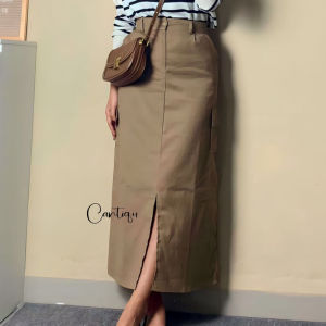 Rok Cargo Rok Span Belah Cotton Twill Skirt Korean Style Wanita Kekinian Karet Belakang