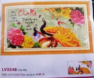 Tranh thêu chữ thập cành đào Mai khai phú quý LP5224