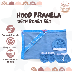 Hood Pranela Receiving Blanket + 3in1 Bonet Set | Bonet Mittens Booties for Newborn Baby | Gabriella Infants Collection