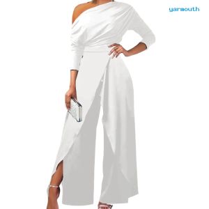 2023 HOT YYR-- Skew Collar Long Sleeve Waist Tight Solid Color Women Jumpsuit Elegant Off Shoulder Wide Leg Party Jumpsuit
