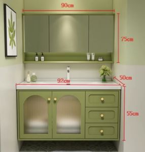 🛁 90cm Green Toilet Cabinet Hijau Mirror Vanity Ceramic Top Basin Sink Cermin Big Shelf Storage Tandas Bathroom Washroom