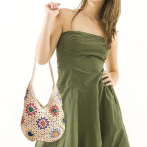 Women Knitted Crossbody Bag Beach Bag Fashionable Shoulder Bag Crochet Vacation Bag Colorful Flowers Handbag Purse