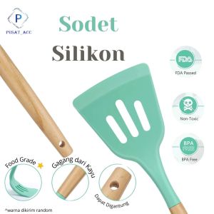 SODET- Silikon Sutil Masak Gagang Kayu Tahan Panas